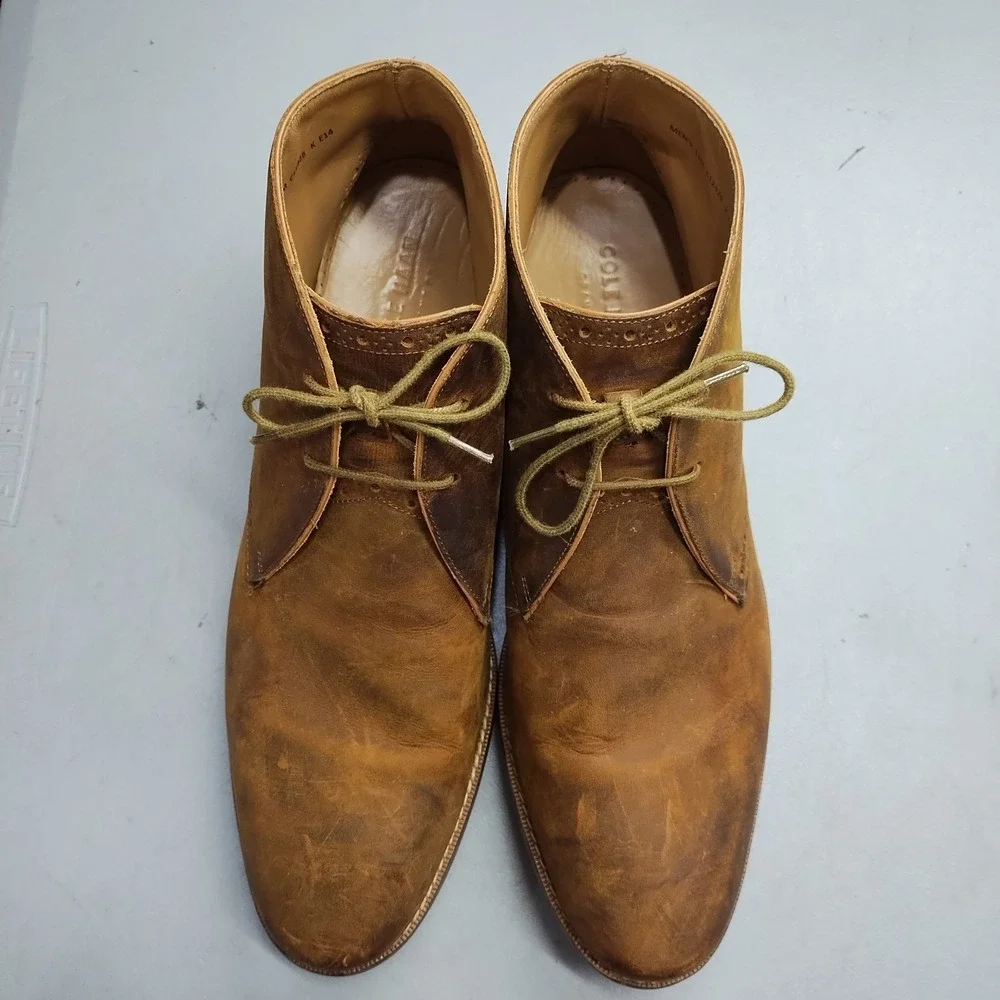 Cole Haan Chukka Boots Mens Size 11M Brown Comfort Almond Toe Cuban Heel Lace Up